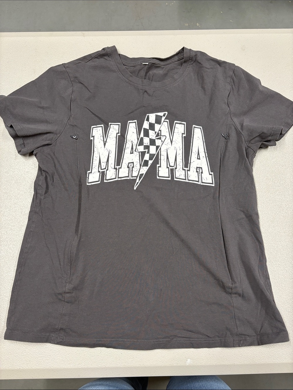 Women's Short Sleeve 'MAMA' nursing Graphic Tee - Charcoal